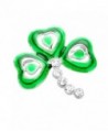 Luck of the Irish Saint Patrick's Day Shamrock Clover Lacquer Rhinestone Brooch - Silver Tone - C817Y0E55NU