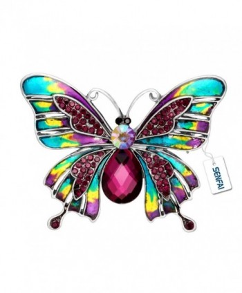 SENFAI Hand Painted Enamel Colorful Butterfly Purple Crystal Brooch Pin Lapel Pin - CZ12NYMI2ZS