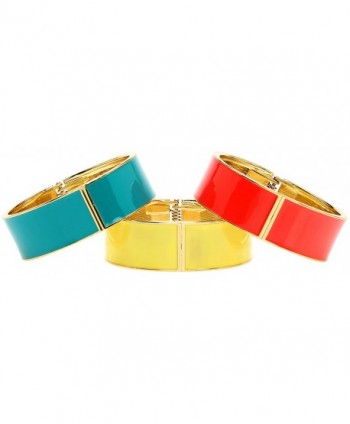 Lova Jewelry Bright Red- Steel Blue Turquoise- Yellow Sleek Hinge Metal Bangle Bracelet (Set of 3) - C412O3RLKYE