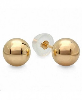 14k Yellow Gold Ball 6mm Stud Earrings with Silicone covered Gold Pushbacks - CE117HUHRTF