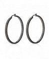 Stacey Black Stainless Steel Hoop Earring Set with Rhinestone Half Outside and Half Inside - CW12G6FJHAR
