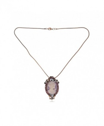 Alilang Copper Tone Purple Rhinestones Vintage Inspired Cameo Lady Pendant Chain Necklace - C2117BMQ4HF