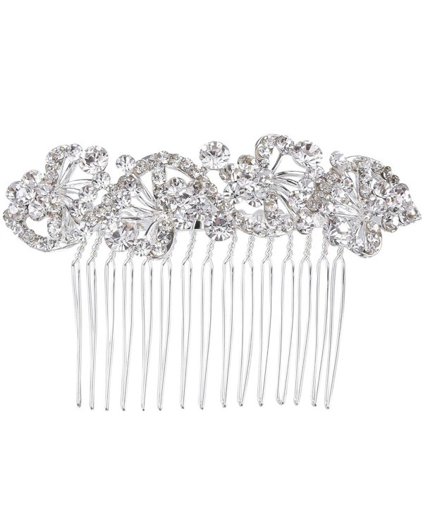 BriLove Women's Bohemian Crystal Charming Wave Shape Flower Wedding Bride Side Hair Comb Silver-Tone Clear - CV123B38ACX