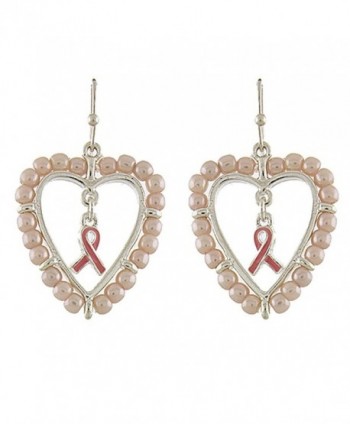 ACCESSORIESFOREVER Pink Ribbon Jewelry Pearl Heart Breast Cancer Awareness Dangle Earrings E1187 - CE129K51GS7