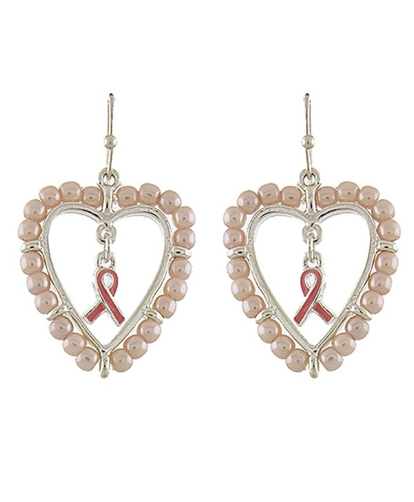 ACCESSORIESFOREVER Pink Ribbon Jewelry Pearl Heart Breast Cancer Awareness Dangle Earrings E1187 - CE129K51GS7