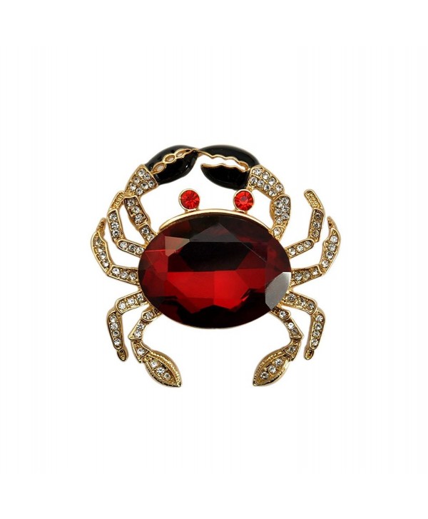 TTjewelry Fashion Jewelry Lovely Red Crab Animal Gold Tone Brooch Pin Rhinestone Crystal - CR12O5O2E89