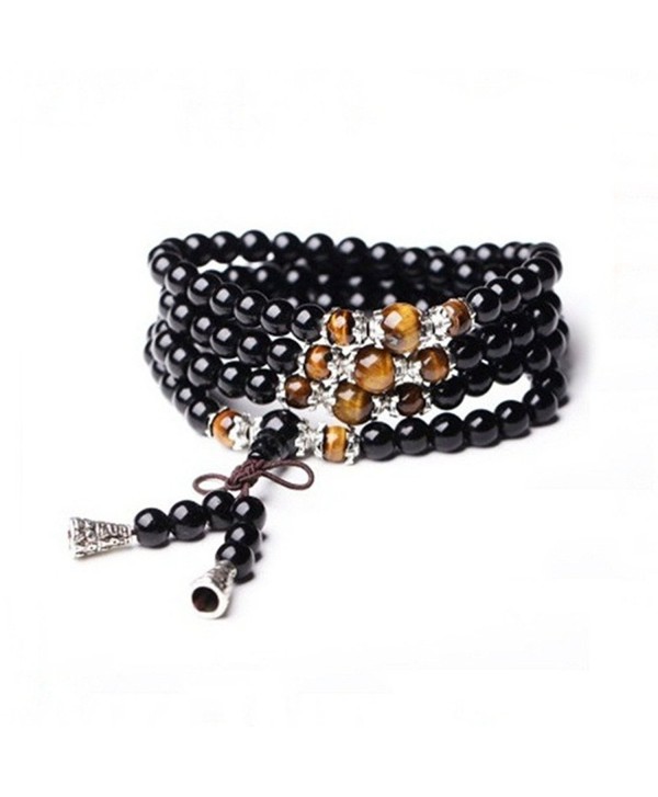 CASOTY Multilayer Tiger Eye and Obsidian Malas Prayer Beads Bracelet Good Fortune (6mm Obsidian Bracelet) - CO128RTV5XX