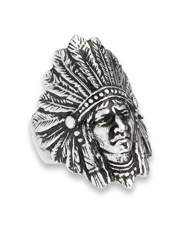 Native American Feather Headdress Indian Ring Stainless Steel Band Sizes 8-15 - C41827L75ZO