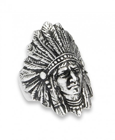 Native American Feather Headdress Indian Ring Stainless Steel Band Sizes 8-15 - C41827L75ZO