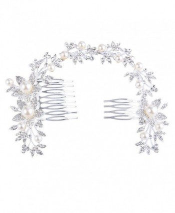 BriLove Women's Bohemian Sunflower Leaf Ivory Color Simulated Pearl Crystal Bride Hair Comb Headband - CX11YLIJ6GX