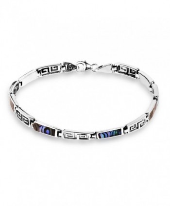 Greek Key Labyrinth Abalone Shell Inlay .925 Sterling Silver Link Bracelet - CA12KT56QLJ