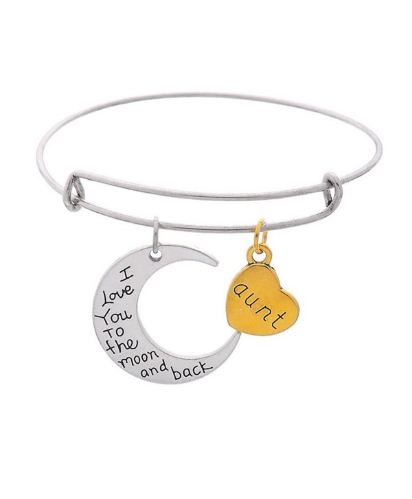 Moon And Heart Pendants "Mom I Love You To The Moon And Back " Expandable Wire Bangle Bracelet - Aunt - C617AA3I97W