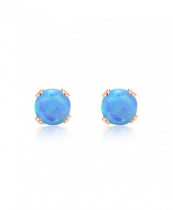 Round 3mm Baby Blue Simulated Opal Stud Earrings - .925 Sterling Silver- Rose or Yellow Gold Plated - C11219XBFCZ