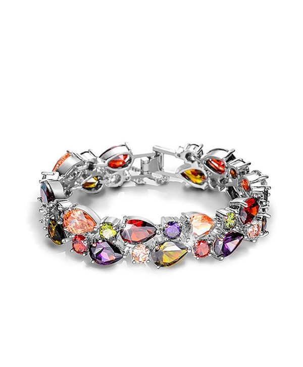 Sinlifu Silver Stylish Charming Opal Link Bracelet Multicolor Bangle Crystal CZ Design for Women Girls - White - CG186M8S5E3