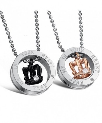 Titanium Crown and Ring Cz Pendant with Stainless Steel Chain Lovers Necklace - CG11VGDSKAD