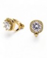 Mariell 14K Gold Plated Clip On CZ Stud Earrings - Cushion Shape 10mm Halo Round Cut Nonpierced Jewelry - CX17YXIELW5