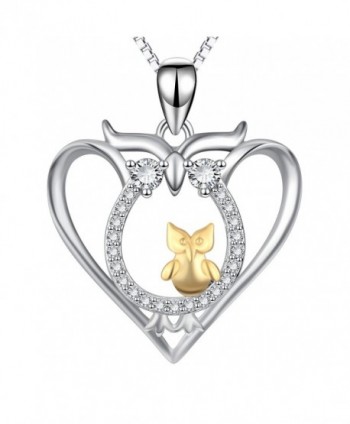 Owl Jewelry 925 Sterling Silver Mother Two-tone Child Love Heart Owl Necklace - CR184DMKQ7C
