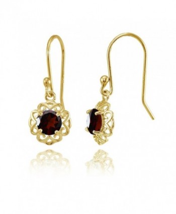 Sterling Silver or Yellow Gold Flashed Gemstone Round Filigree Dangle Earrings - Yellow Gold Flash Garnet - CZ183O9KN8K