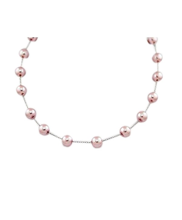 Pink Colored Faux Pearl Necklace with Silver Chain - Bridesmaid Jewelry - CD116DPQ58T