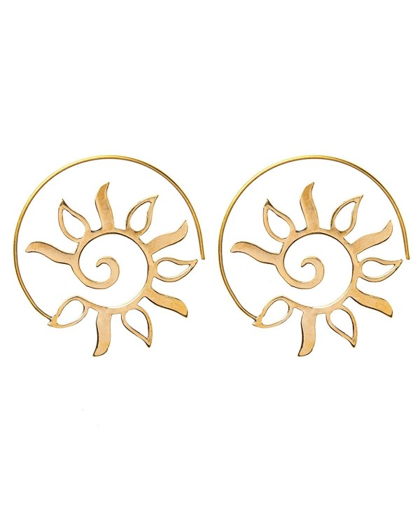 81stgeneration Women's Brass Gold Tone Spiral Sun Leaf Ethnic Tribal Earrings - C912LJ0DO95
