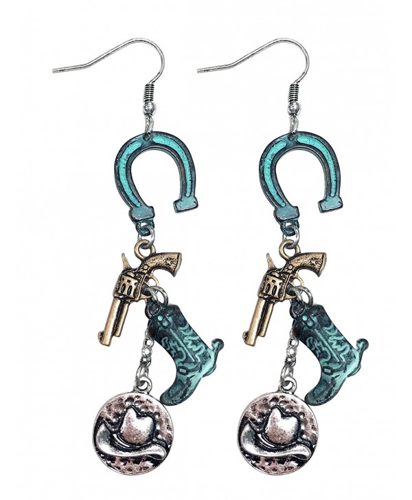 Western cowgirl rodeo horseshoe cowboy boot charm earrings - PATINA - CE187IXAU7U