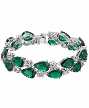 EVER FAITH Women's Prong Cubic Zirconia Vintage Style Dual Layer Tear Drop Bracelet - Green Silver-Tone - CN126EQEISP