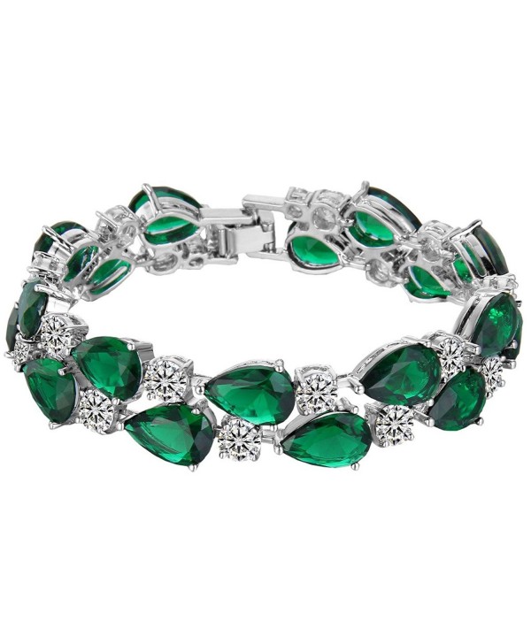 EVER FAITH Women's Prong Cubic Zirconia Vintage Style Dual Layer Tear Drop Bracelet - Green Silver-Tone - CN126EQEISP