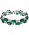 EVER FAITH Women's Prong Cubic Zirconia Vintage Style Dual Layer Tear Drop Bracelet - Green Silver-Tone - CN126EQEISP