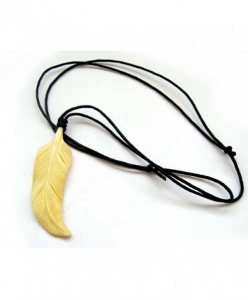Bone Carved Feather Pendant Necklace