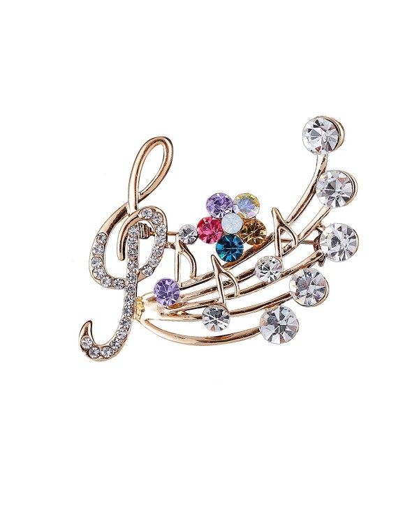 YinMai Treble Clef Musical Notes Brooch Pin Multicolor Rhinestone flower Brooch - C7187850A96