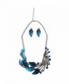 iNewcow Tibetan Silver Blue Peacock Crystal Earrings Necklace Set For Wedding Party - CS11TLR2XJL