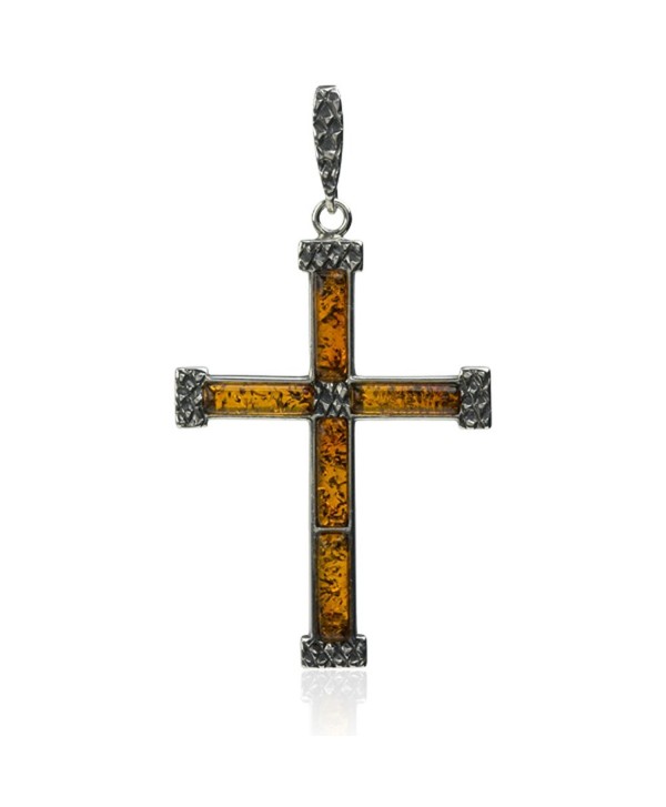 Sterling Silver Amber Cross Pendant - C411B9KCIXT