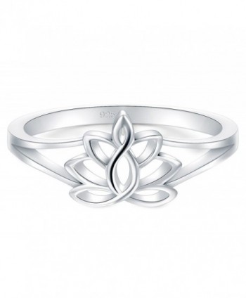 BORUO 925 Sterling Silver Ring- Lotus Flower Yoga High Polish Tarnish Resistant Comfort Fit Wedding Band 2mm Ring - CA188G85KCE