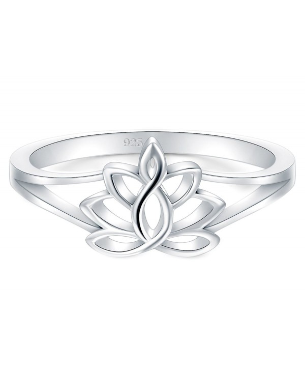 BORUO 925 Sterling Silver Ring- Lotus Flower Yoga High Polish Tarnish Resistant Comfort Fit Wedding Band 2mm Ring - CA188G85KCE
