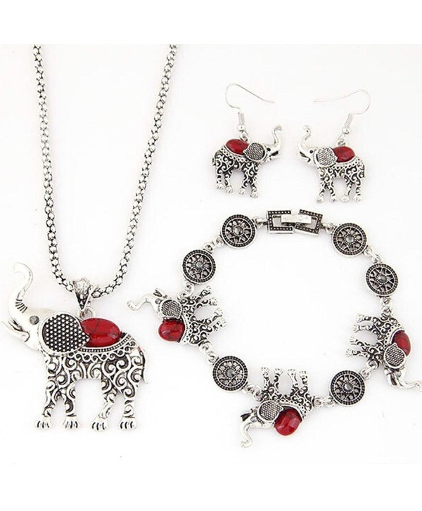 Dreamyth Women Jewelry Sets Necklace & Earring & Bracelet Set Animal Elephant Crystal Pendant Jewelry - Red - CQ12O01B1HR