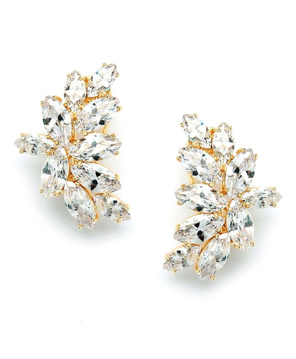 Mariell 14K Gold Plated CZ Clip Earrings with Marquis-Cut Clusters - Bridal- Wedding & Mother of Bride - C812JGUEQ51