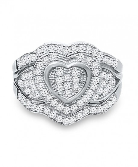 DTLA Sterling Silver Heart Ring Double Band with Cubic Zirconia - CI11U8JEDLR