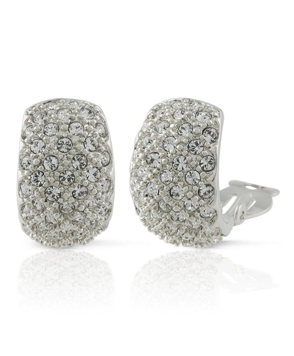 JanKuo Jewelry Rhodium Plated Crystal Pave Half Semi Hoop Clip On Earrings - CH122T6FA9T