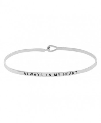 ALWAYS IN MY HEART Sentimental Quote Thin Brass Bangle Hook Mantra Bracelet - Silver Tone - CB12M3GZOIN