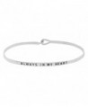 ALWAYS IN MY HEART Sentimental Quote Thin Brass Bangle Hook Mantra Bracelet - Silver Tone - CB12M3GZOIN