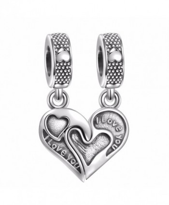 925 Sterling Silver I Love You Puzzle Heart Dangle Vintage Charms Bead for European Charm Bracelet - CE186M4WQ3N