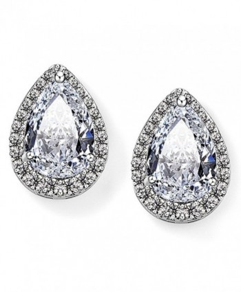 EVER FAITH Women's Cubic Zirconia Wedding Teardrop Prong Setting Stud Earrings Silver-Tone - CI11O4MIMRZ