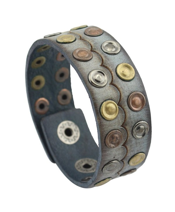 PealyPearls Genuine Leather Wristband Rivets Wide Belt Bracelet Unisex Jewelry - Grey - C212ICFQUNR