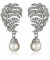 Kenneth Jay Lane Bride Simulated Pearl Crystal Leaf Post Dangle Drop Earrings - Silver/Cream - C811QGGJEV5