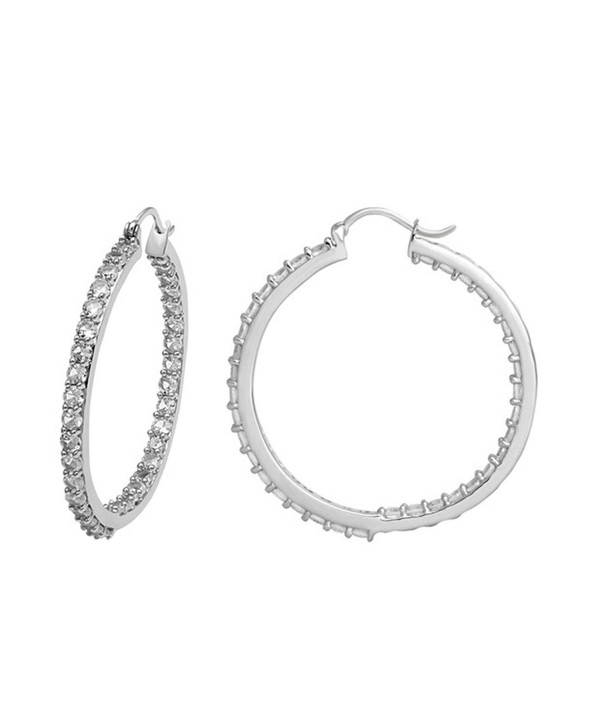 Jewelili Sterling Silver Created White Sapphire Inside-Out Hoop Earrings - CZ18559ES9I