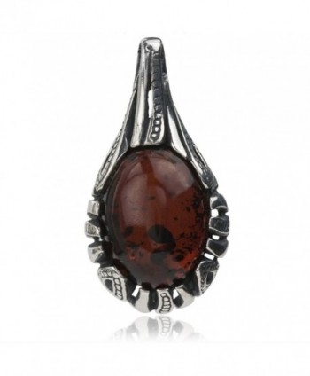 Sterling Silver Red Dark Amber Drop Pendant - CX119VZ25F5