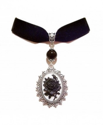 Black velvet Choker Necklace w White & Black Rose Cameo - CF12EB5B61D