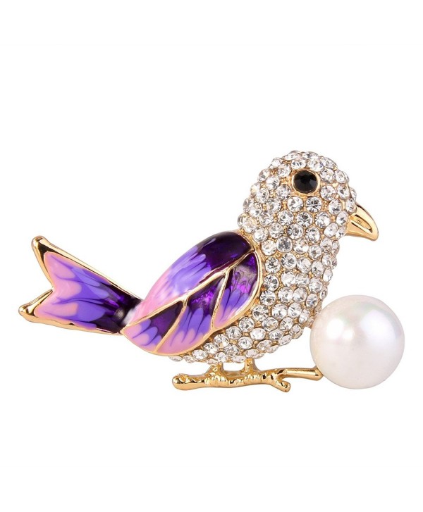 EVER FAITH Women's Crystal Simulated Pearl Enamel Adorable Little Bird Brooch Clear Gold-Tone - Purple - CA12NG9PL2K