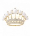 OBONNIE Large Gold Tone Crystal Queen Crown Pin Brooch With Pearl Wedding Bridal Pin - Pale Gold - CY12NZZH0Y8