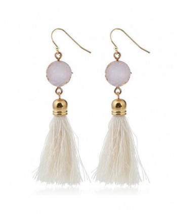 Women Statement Healing Crystal Gemstone Tassel Bohemian Colorful Drop Dangle Earrings - White - C11843A7KQI